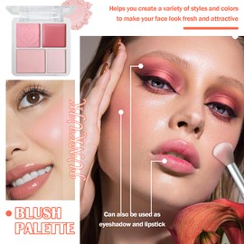 4 Colors Blush Palette,Silky Matte Blush Powder Palette,Professional Face Contour Highlighter Blush Palette with Blush Makeup Brush C