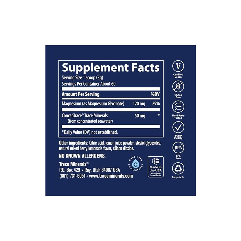 Trace Minerals- “| Polvo de glicinato de magnesio | 120