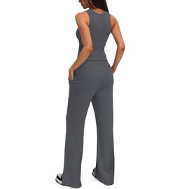 Darong Two Piece Outfits for Women Crew Neck Tank Top High Waist Wide Leg Pants Matching Sets Streetwear 9054A Grey M