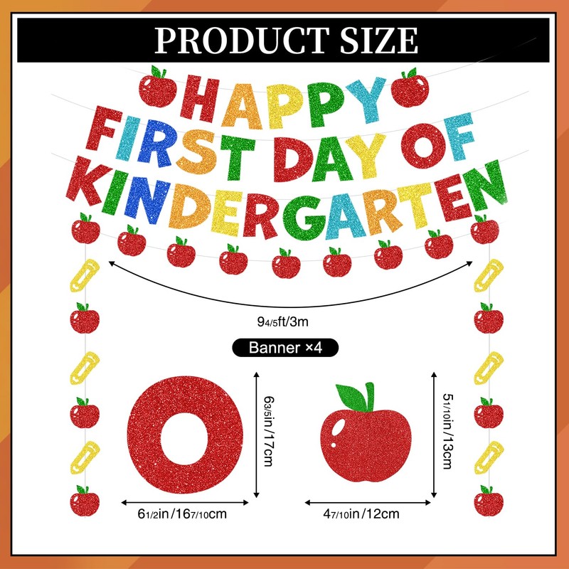 First Day of Kindergarten Decorations Banner with Hanging Swirls