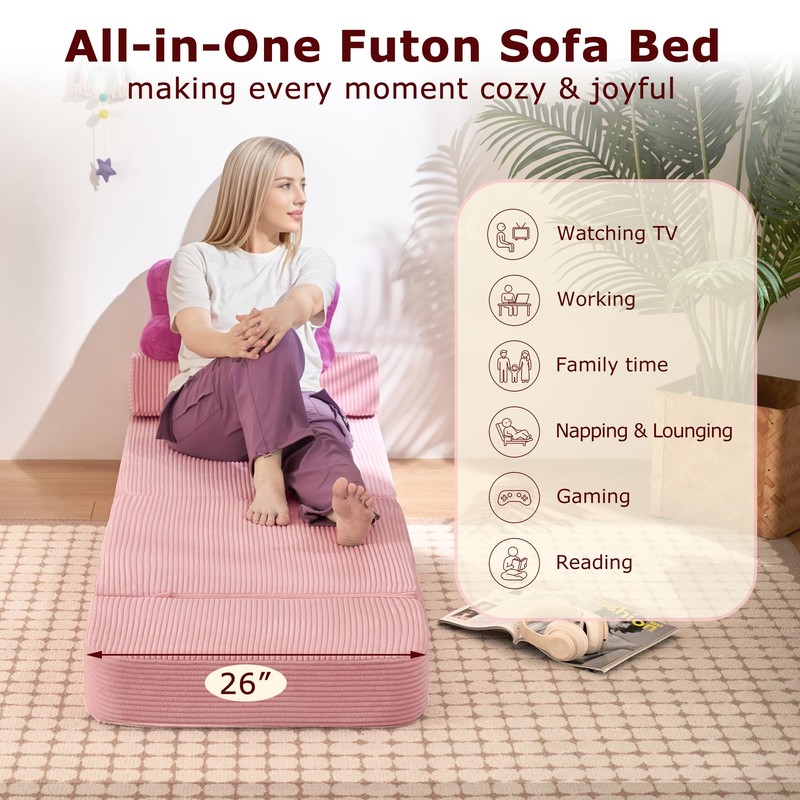 HILERO Folding Convertible Sofa Bed, Sleeper Chair for Guest, Single,