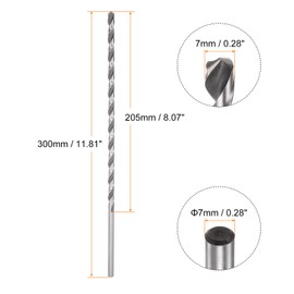 sourcing map 6542 High-speed Steel Twist Drill Bit, 7mm Drill Bit 300mm Length Extended Straight Shank Black Oxide Ground Drill Bit for Steel Aluminum Alloy