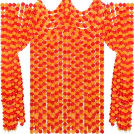 Tigeen 12 Pcs 5 ft Long Strands Faux Artificial Marigold Flowers Garland for Wedding Party Mantle Decoration Faux Garlands Wedding Garland Diwali Decoration for Home Christmas (Red,Orange)