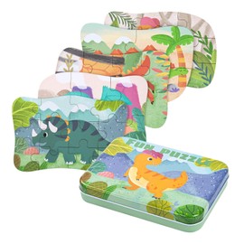 BBLIKE Dinosaur Puzzles for 3 4 5 6 Year Olds, 5-in-1 Dinosaur Jigsaw Puzzles with Iron Box for Storage, Dinosaur Toys Gifts for Boys, Girls, Kids and Children (Dinosaur Puzzles)