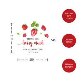 40pcs Strawberry Thank You Stickers, Thank You Berry Much Round Stickers, Sweet Fruit Thank You Stickers for Berry 1st Birthday/Wedding Party Favors