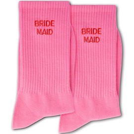 Grace Yonks Bride Socks - White and Pink Wedding Socks for Bridal Shower, Bachelorette Party Decorations - Bride Maid, Bridesmaid Gifts for Newlywed Couple(017)