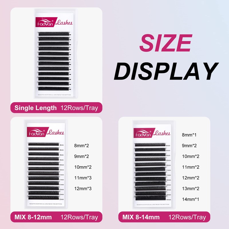FADVAN 3D W-Shaped Volume Eyelashes, 0.07D Curl, Mixed 8-12 mm