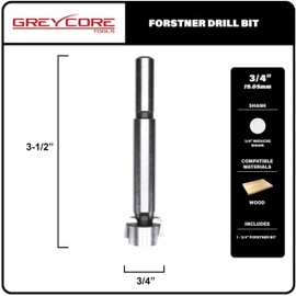 Greycore Tools 3/4 Inch x 3-1/2 Inch Forstner Drill Bit, High Speed Steel for Woodworking - Hardwood, Softwood and Plywood (3/4” Forstner)