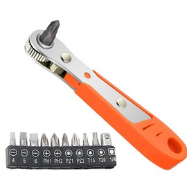 Voarge 1/4 Inch Magnetic Ratchet Wrench with 10 Screwdriver Bits Reversible Angle Screwdriver for Car Repair