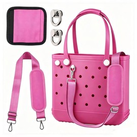 Adjustable Bag Shoulder Strap, Crossbody Shoulder Long Strap with Leather Handle Wrap & Rustproof Metal Connectors, Universal Accessories for XL Medium Small Beach Rubber Tote Bag(Pink)