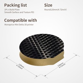 Upgraded Round 120mm in Dia Build Plate,Smooth/Textured Mini Delta PEH+ PEI Sheet Spring Steel Printed Bed for Monoprice MP Select Mini Delta V2 3D Printer