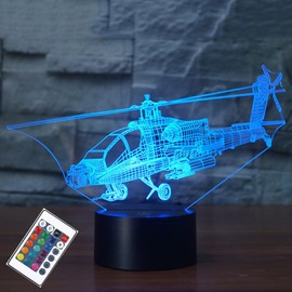 PONLCY Helicopter Night Light, 3D Illusion Lamp with Remote Control, 16 Colours USB Desk Lamps, Bedroom Decoration, Table Lamp for Children, Christmas, Birthday Gifts