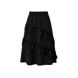 Girls High Waisted Ruffle Maxi Skirt Soft Cotton Long Skirts with Elastic Waistband for Kid Girl 11-12 Years Black