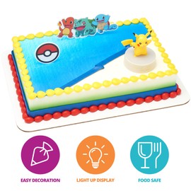 DecoSet® Pokémon Light Up Pikachu Cake Topper, 3 Piece Decoration Set, Birthday Decorations For All Size and Shape Cakes | For Birthday And Celebrations