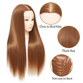 Training Head,26-28 Inch Hairdressing Head 100% Synthetic Fiber Cosmetology Mannequin Head with Free Clamp for Braiding Stying (02G-30)