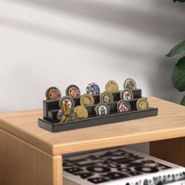 Coin Holder Solid Wood Coin Holder - Display Stand for 15-18 Coins, 4 Rows Medal Holder - Coin Collector Coin Holder with Tilt, Military Coin Sorter, Table Decoration Gift