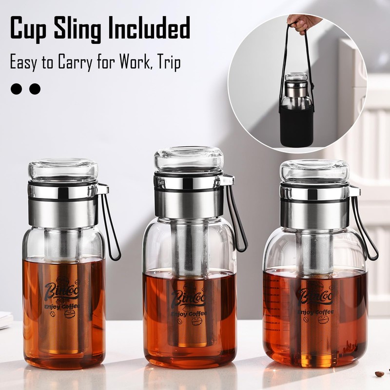 Glass Cold Brew Coffee Maker with Extended Fine Mesh Filter,