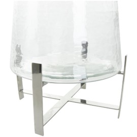 Deco 79 Stainless Steel Metal Hurricane Lamp with Stainless Steel X Shaped Base, 10" x 10" x 16", Clear