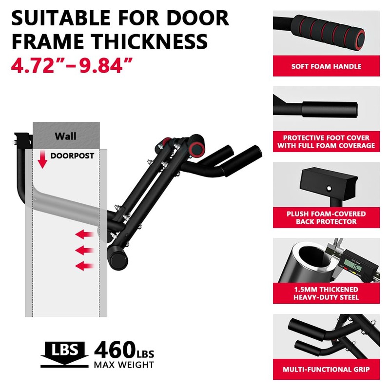 ONETWOFIT 2025 Upgrade Multi-Grip Pull Up Bar for Doorway -