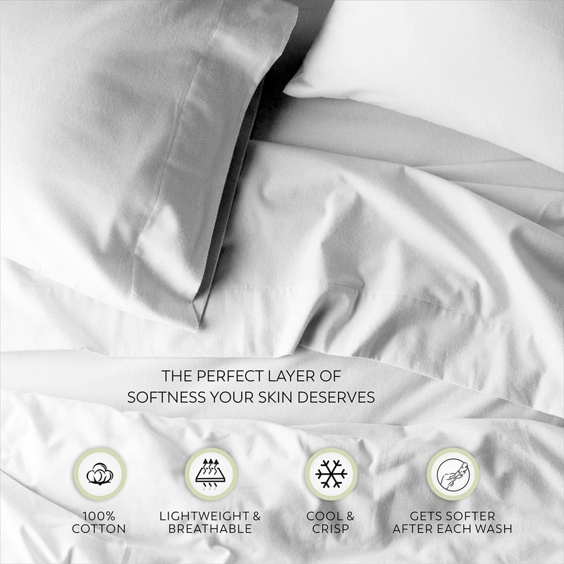 100% Cotton Full Size Fitted Sheet Arctic White, Breathable &