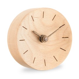 Navaris Analogue Wooden Table Clock Round - 11 x 11 x 3.5 cm - Analogue Decorative Table Clock without Ticking with Wooden Dial and Hands - Quiet Wooden Clock Light Brown