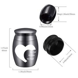 CREATCABIN Mini Urn Small Keepsake Cremation Urns Ashes Holder Miniature Burial Funeral Paw Container Jar Stainless Steel for Human Ashes Pet Dog Cat 1.57 x 1.18 Inch-My Dad My Hero My Angel(Black)