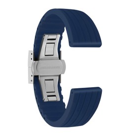 ULLCHRO Unisex Rubber Bracelet with Stainless Steel Silver Folding Clasp, blue, Bracelet