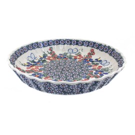 Blue Rose Polish Pottery Garden Butterfly Pie Plate