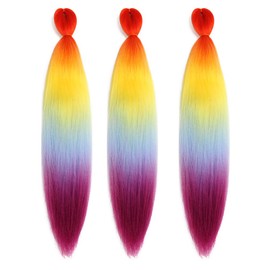 BALINGHAIR Pre Stretched Braiding Hair 28 Inch Braids Hair Ombre Orange to Yellow to Sky Blue to Purple (D4-3Packs)