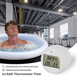 Cold Plunge Thermometer & Timer, Ice Bath Thermometer Timer with High and Low Temperature Alarm, IP67 Waterproof Floating Pool Thermometer for Swimming Pools Spa Hot Tubs