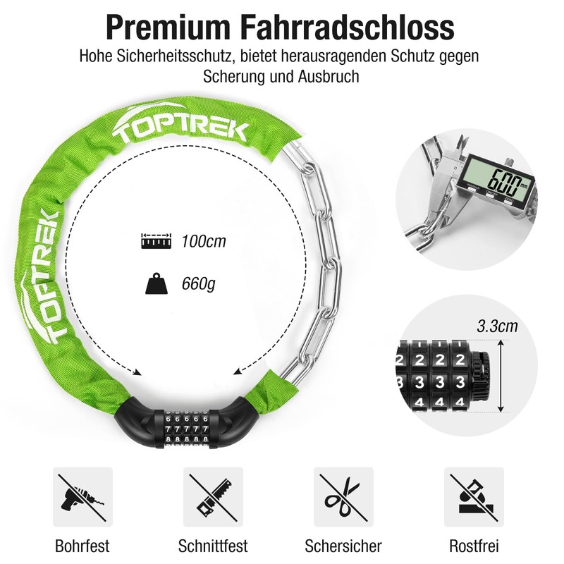 toptrek Bicycle Combination Lock, High Security with 5 Digit Combination