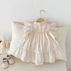 Summer Girls’ Cotton-Linen Princess Dress with Lace Trim and Flutter