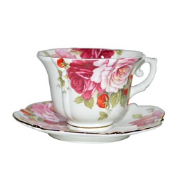 Royal Arden 37101 Cup & Saucer, Bone China, Rose Pattern, 8.5 fl oz (240 ml), Red