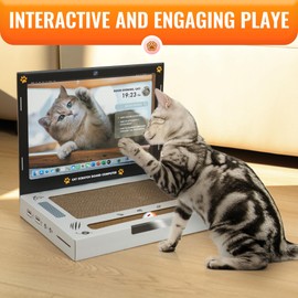 Scratching Pad Laptop Interactive Toy, 3-in-1 Cardboard Cat Interactive Toy, Unique Cat Gifts, Cat Accessories Essentials, Funny Carboard Cat Laptop & Computer TV Scratcher for Indoor, Grey