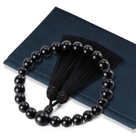 Fukushodo Prayer Beads [Kyoto Traditional Crafts Supervised by Funeral Professionals] Men's Prayer Beads for Funerals, Funerals, Ceremonial Manners Book, Black Altar, Matte + Prayer Bag (Hagi, Navy)