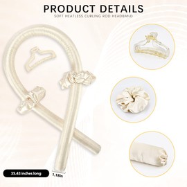Gosuoa Heatless Curling Rod Headband for Sleeping, Overnight No Heat Curling Headband with Hair Clips and Hair Bands for Long Medium Hair DIY Hair Styling Tools Kit (Champagne)