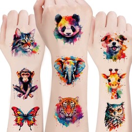 100Sheet Watercolor animals Temporary Tattoos, Birthday Party Supplies, Decorations Tattoos Stickers, Cute Party Favors Kids Girls Boys Activity Gifts Classroom School Prizes Themed,(color animals)