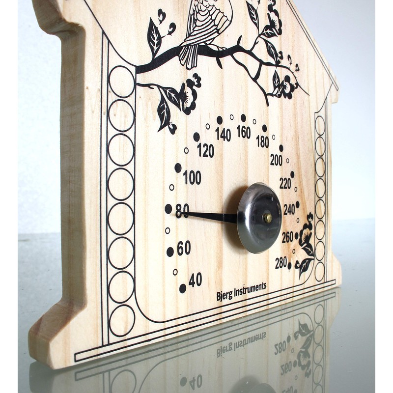 Bjerg Instruments Sauna Thermometer - Pine Wood Analog Temperature Gauge,
