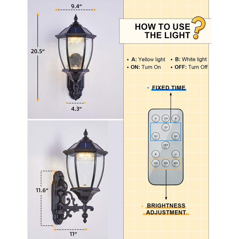 GYDZ Outdoor Solar Wall Light with Dusk to Dawn Photocell,