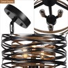 Sigaitwei 3-Light Dining Room Chandelier，12.6" Rustic Black Drum Chandeliers，Wood Grain