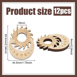 PH PandaHall 12pcs Wooden Crystal Ball Holders Sun Moon Sphere Stand 16mm Hole Mini Crystals Display Holder Sphere Display Stands Base for 2 - 6cm Nature Stone Gemstone Showcase Home Decor 59.5x44.5mm