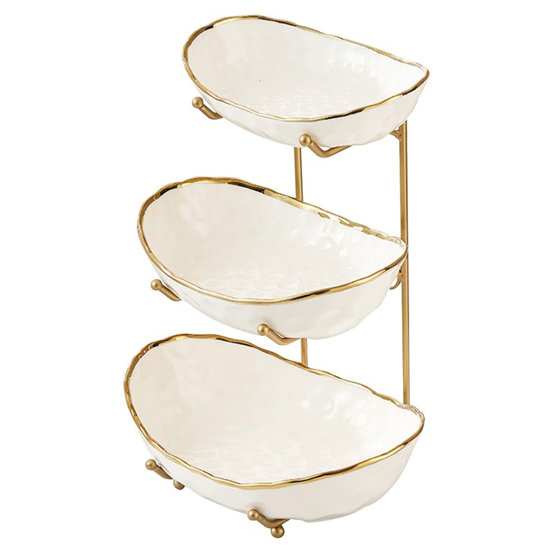 YYW 3 Tier Fruit Bowl for Kitchen Counter, White Ceramic