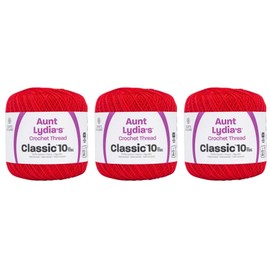 Aunt Lydia Classic Atom Red Crochet - 3 Pack of 300y/274m - Cotton - Gauge 10 - Crochet