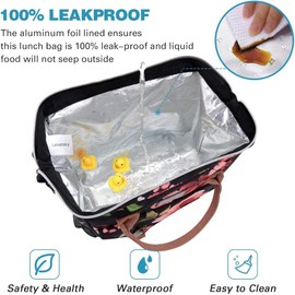 Lekesky Lunch Bags for Women Insulated Lunch Box for Women, Leakproof Lunch Kit Wide Open Food Container Cooler Bag for Work,Picnic,Floral