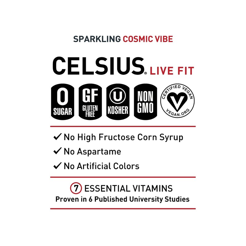 CELSIUS COSMIC VIBE Sparkling Fruit Punch, Sugar Free Energy Drink,