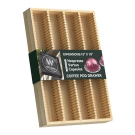 WELL WENG for Nespresso Vertuo Capsules - Premium Bamboo Coffee Pod Drawer Insert Organizer for Counter 15"Dx10"Wx1.5"H (40 Big or 52 Small pods)
