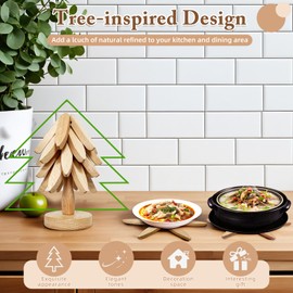 Wooden Trivets for Hot Dishes,Tree Coasters Hot Pads for Kitchen,Trivets for Hot Pots and Pans Like a Christmas Tree - 4 Wooden Trivet + 1 Stand (Beech Wood)