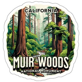 Muir Woods National Monument California Sticker Travel Weatherproof Souvenir Decal Vinyl Small Waterproof for Water Bottle Mug Passport Notebook Laptop Computer Phone Car Stickers Size 4" ID44990