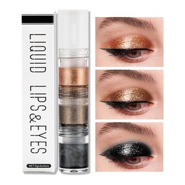 Glitter Eyeshadow, Brown Black Gold Shimmer Liquid Eye Shadow, Metallic Sparkly Shiny Pearlescent Long Lasting Eye Shadows Eyeliner Eye Makeup for Women Girls Gifts
