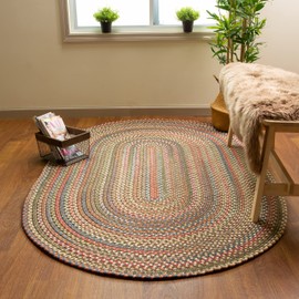Super Area Rugs Roxbury American Made Braided Rug for Indoor Outdoor Spaces, Dk. Taupe/Natural Multi, 3' X 5' Oval